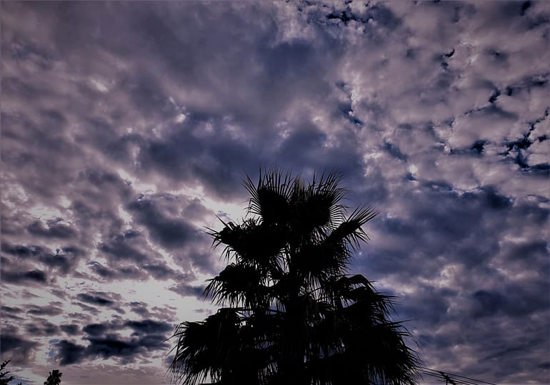 Dark cloudy skies signaling the upcoming storms. 