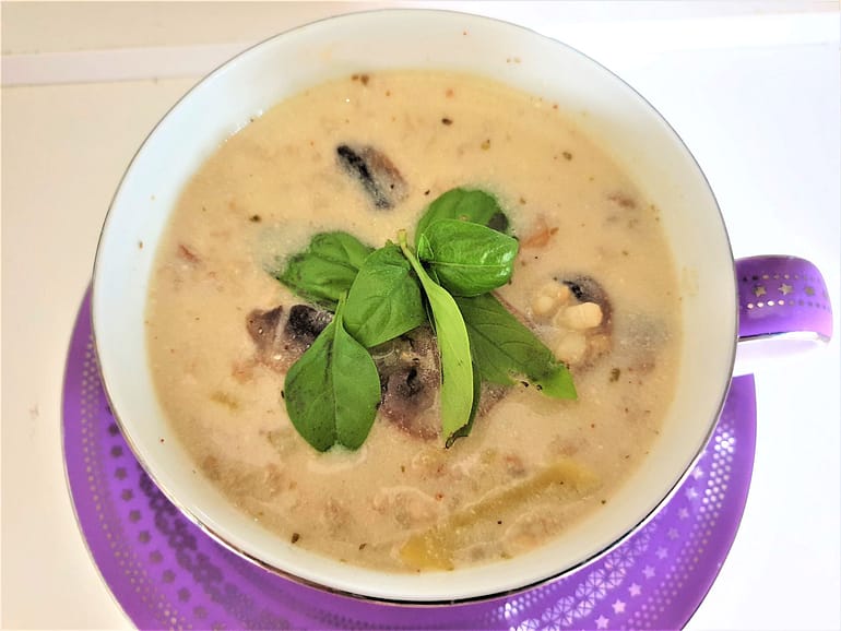 Barley, mushroom and yoghurt soup  